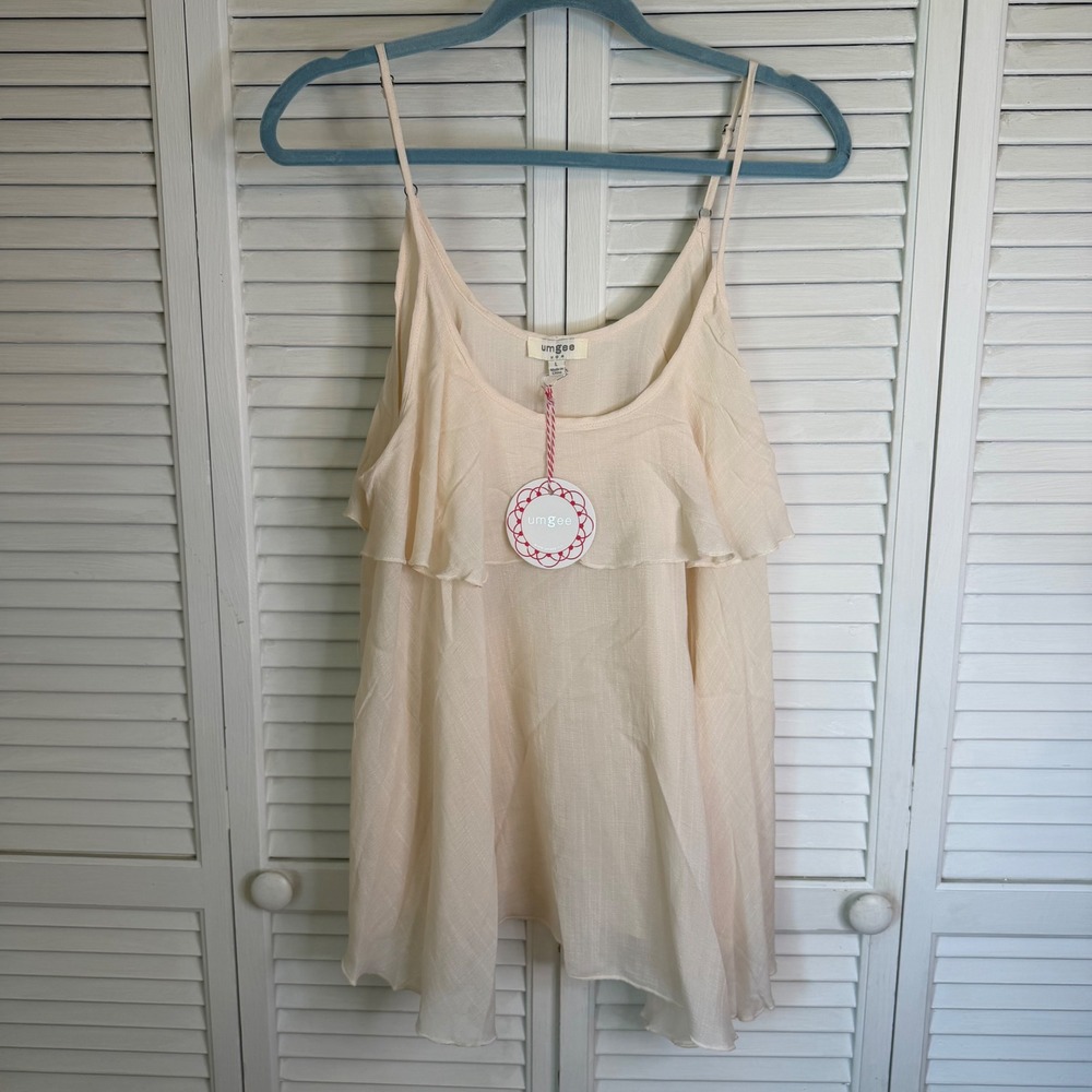 Umgee USA Fairycore Cream Ruffle Camisole Top Adjustable Straps Womens Large NWT